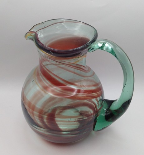 Vintage Hand Blown Art Glass Pitcher Swirl Glass Large 8 Inch Tall Cherry Cola - Picture 4 of 11