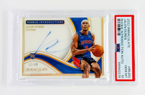 2022 Immaculate Jalen Duren RC Auto /99 PSA 10 Pop 1 On-Card Pistons Rookie SP