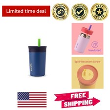 Stylish 12 oz Kids Insulated Tumbler with Spill-Resistant Straw - Navy  Blue