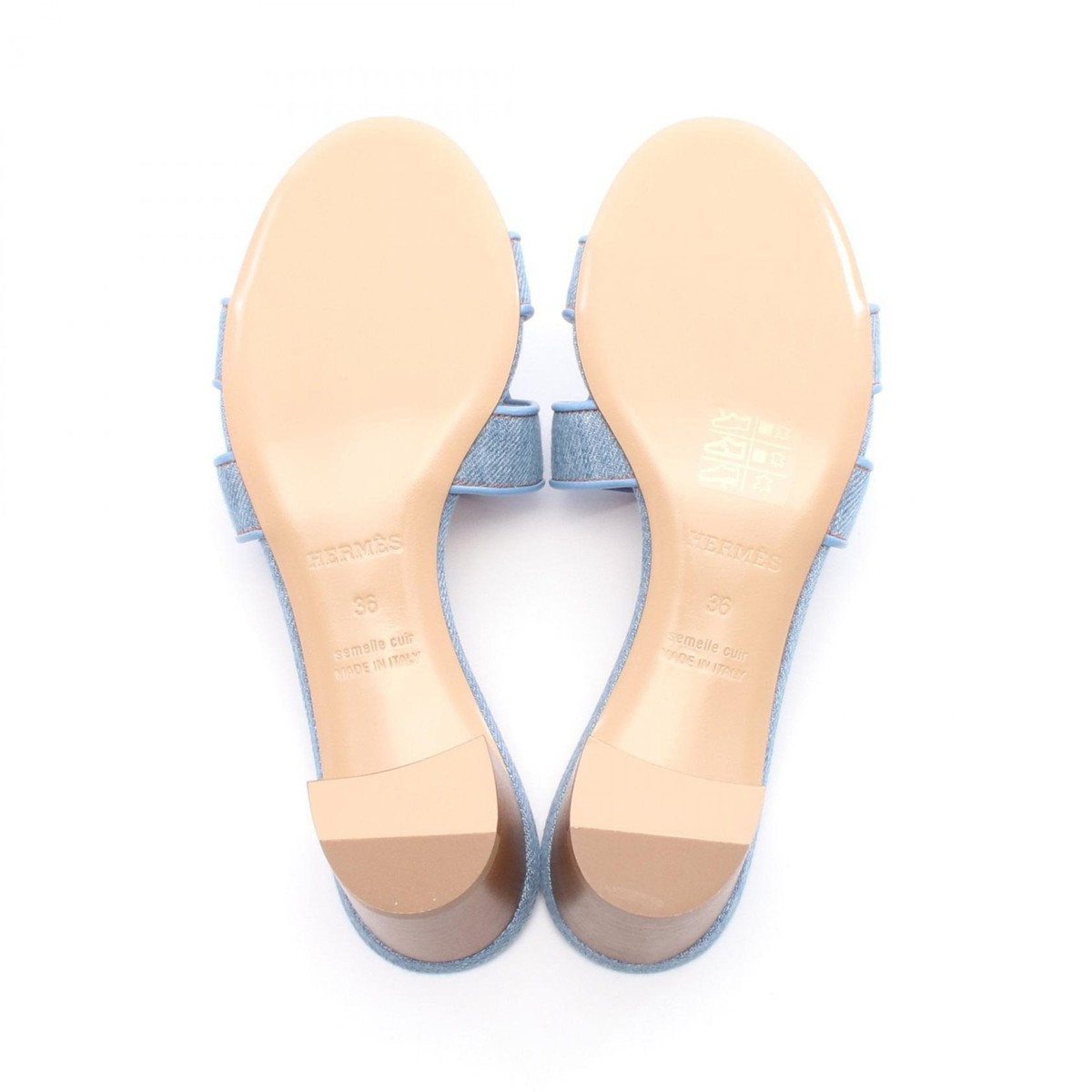 Sandales HERMÈS Oasis Mule En Denim Et Cuir Bleu - Taille 36, Occasion Très Bon état, Fabriqué En France