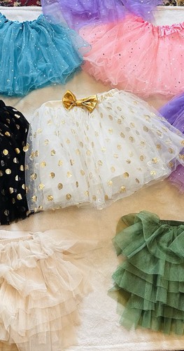Girls Tulle Skirts Lot Of 7 And 1 Cape with Gold Bow and Polka Dot - Picture 3 of 13
