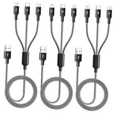 ASICEN in 1 Multiple Charging Cord, Braided Multi Charger Cable 4Ft 3 Black