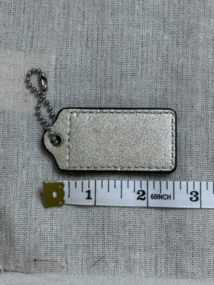 COACH 2.5” Hang Tag Fob Bag Charm Metallic Silver Leather, Silver