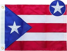 Embroidered Puerto Rico Flag 12X18 Inch, Heavy Duty Nylon Blue Puerto Rican Boat