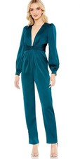 Mac Duggal satin deep v-neck,29  inseam jumpsuit,sz 8,teal,new