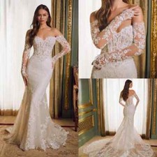 Luxury Mermaid Wedding Dress Off Shoulder Long Sleeve Lace Applique Bridal Gowns