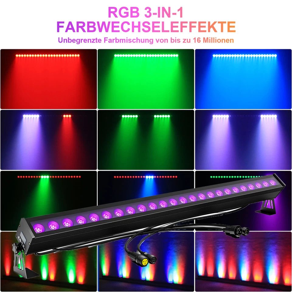 192W Wasserdicht IP65 24 LED Wallwasher RGB Bühnenlicht DMX Outdoor Party DJ Bar - Bild 2 von 4