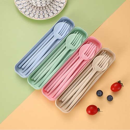Portable Utensils With Box Wheat Straw Cutlery Chopstick Fork Knife Spoon Set-v - Picture 6 of 19