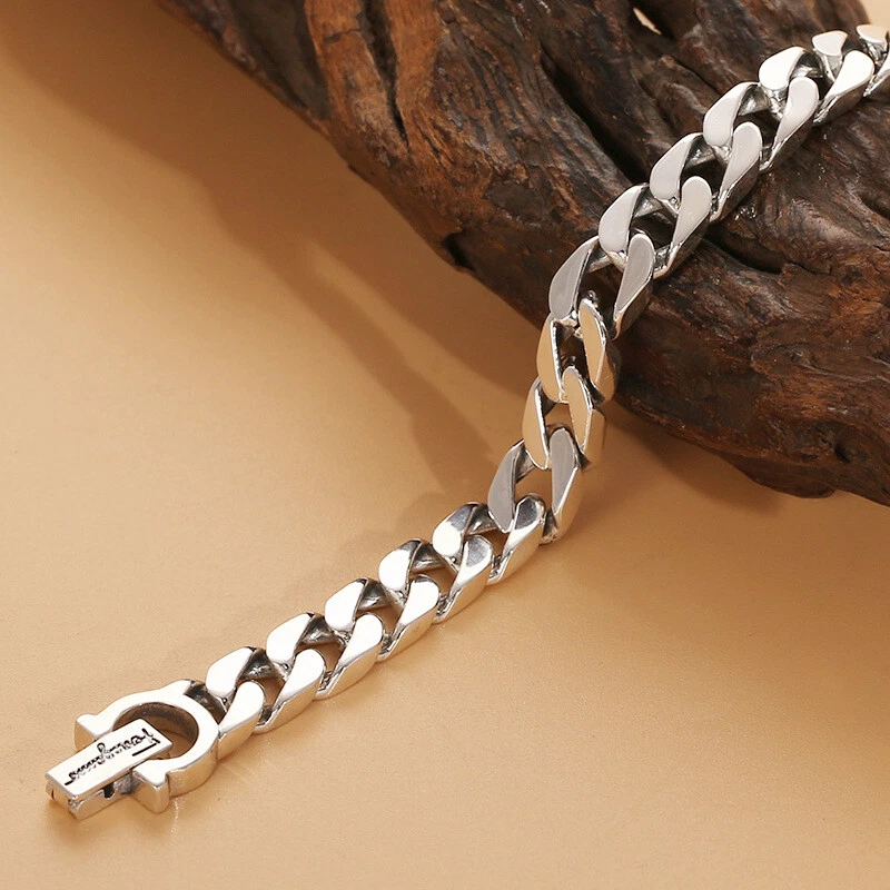 Brazalete de eslabones cubanos de plata esterlina 925 real de 8 mm para hombre retro Hip Hop Tank Bracelet Foto 4 de 4