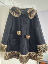 Brand New No Tags Black With Leopard Print Winter Coat Size 16 Hell Bunny Brand
