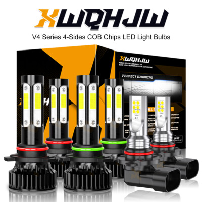 9005 9006 9145 LED Headlight + Fog Light Bulbs Combo High Low Beam Light Kits