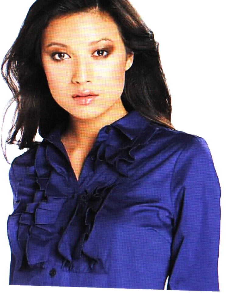 Isaac Mizrahi Live! Рубашка с длинным рукавом Ruffle Front Placket, темно-синяя средний размер A203081 - Изображение 2 из 4