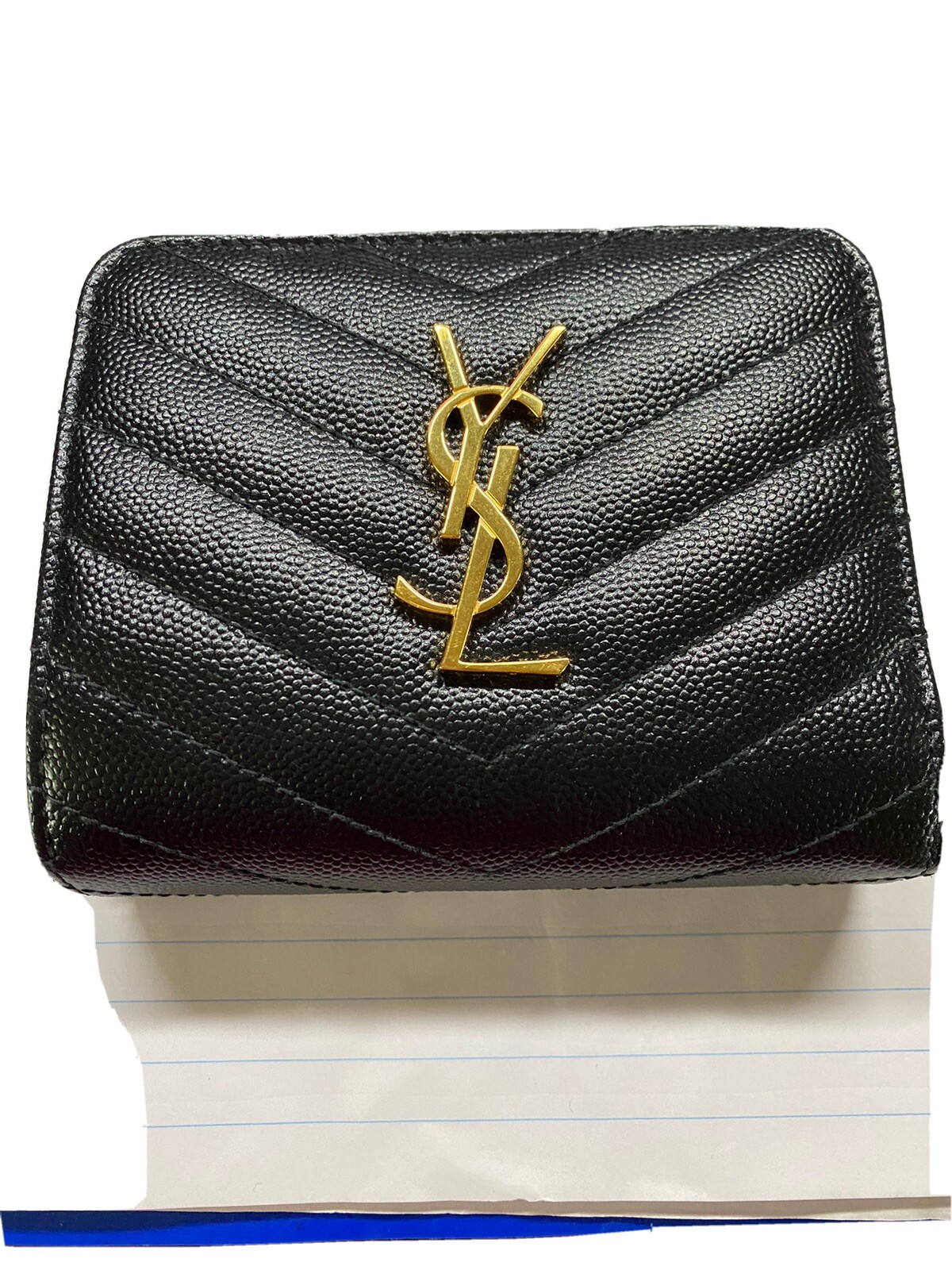 YSL Cassandre Matelasse Black Compact Wallet Gold Har… Gem