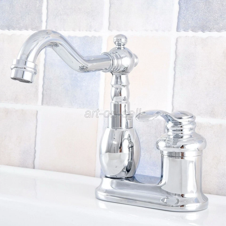 Polished Chrome Bathroom Vanity Sink Faucet 4" Centerset 2 Hole Basin Mixer Tap - Image 2 of 4