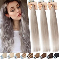 100 Human Remy Hair Extensions 60PCS Thick Tape in Skin Weft Full Head Grey US