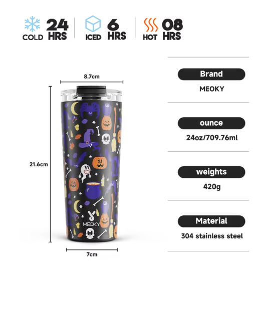 Meoky 24oz Stainless Steel Tumbler Leak Proof Water Bottle  - Luminous Pumpkin