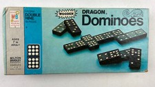 VTG 1970 Black Wooden DRAGON Double Nine Dominoes, ALL 55 Pieces Milton Bradley