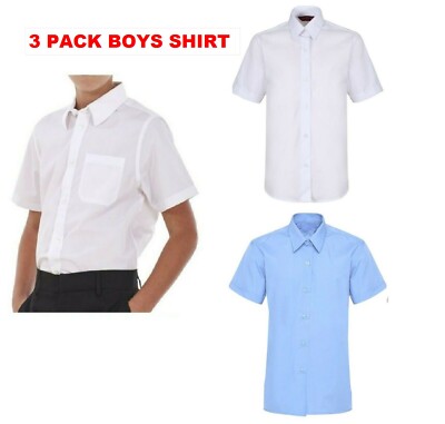 3er Pack Jungen Shirt Oberteil weiß Schuluniform Herren Ärmelhemden 12-21'' Übergröße