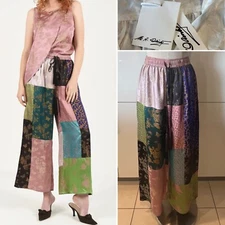 M.A.DAINTY NWOT $399 Silk/Viscose Satin Jacquard Mosaic Window Pants 10Aust/6US
