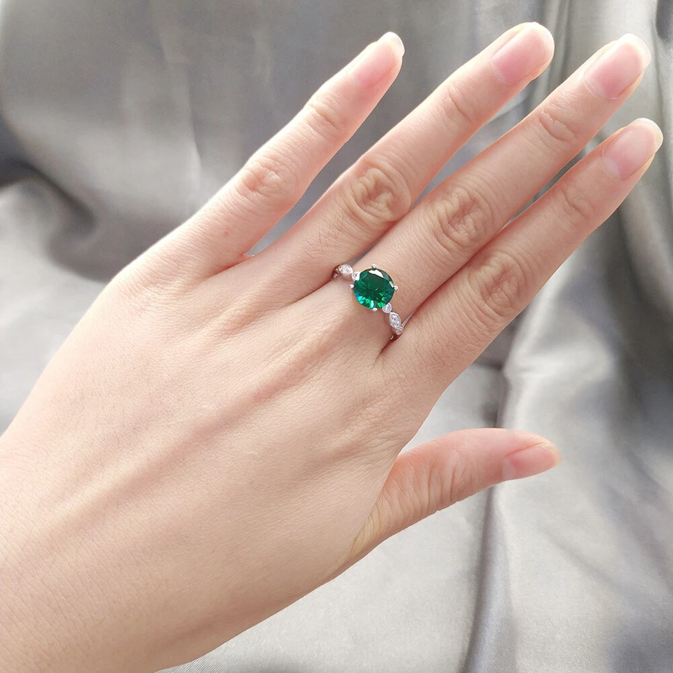 Birthstone or Engagement Ring for Women Simulated Emerald Sterling Silver Gin... - Image 3 of 4