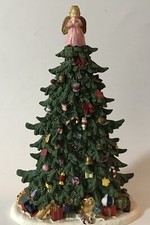 Vintage Tall Thin Double-Sided Christmas Holiday Tree Decorated W/ Angle Topper