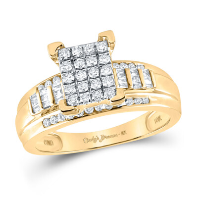 Jewelili 18K Yellow Gold Over Sterling Silver Men's Diamond Ring - 1/10 Cttw Natural White Round Diamonds - View #8