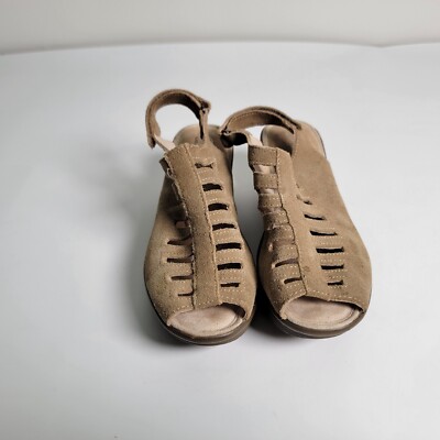 Sketchers Women s Tan Suede Sandals Wedge Heels Size 6M Memory Foam
