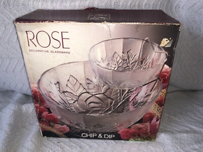 Vintage Alco Industries, Inc. 'Rose' Chip And Dip Bowl Set Raised Floral Design