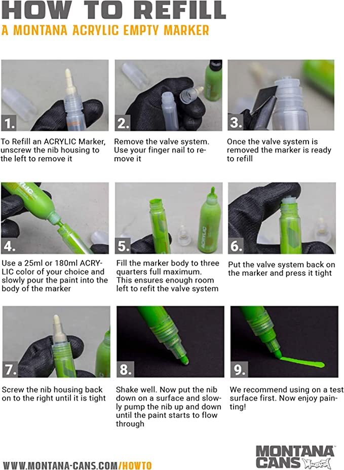 Montana Acrylic 2mm Fine Tip Paint Marker Set- 6 Count Pack