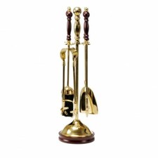 Image of Polished Brass & Wooden Four Piece Companion Set - 51cm