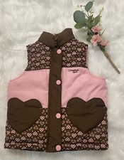 Kid's Osh Kosh B'Gosh Pink Brown Puffer Quilted Vest w/Heart Pockets Sz 4 Lined