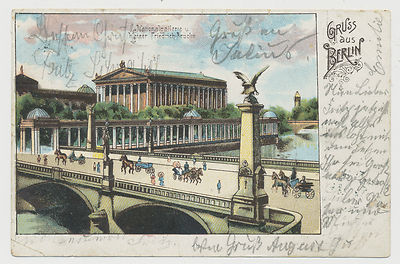 Berlin Litho-AK Nationalgalerie u. Kaiser Friedrich Brücke (N87)