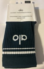 NWT Alo Yoga Unisex Throwback Sock Midnight Green / White S