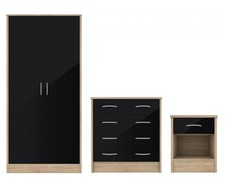 High Gloss Bedroom Furniture Trio Set Chest of 4 Drawers Wardrobe Beside Tables