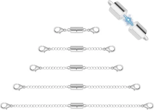 5Pcs Silver Magnetic Necklace Extender, Magnetic Necklace Clasps and Closures wi - product listing photo