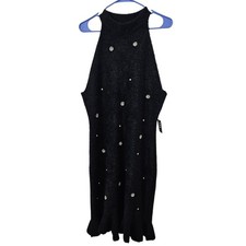Ashley Stewart Black Halter Dress Rhinstone And Pearl Embellished Size 18/20 New