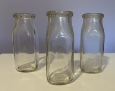 Lot Of 3 Old Half Pint Milk Bottles Clear Farmhouse Decor Bottle 5.5”H
