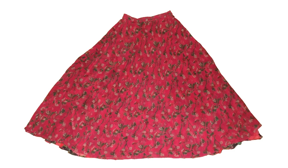 vintage 90s M L SARAH ARIZONA Reversible Red Green floral Maxi SKIRT Prairie - Image 4 of 4