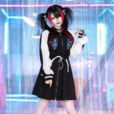 LISTEN FLAVOR Hell Cat Jersey Dress Purple x Black 