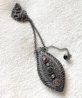 Beautiful vintage Scottish Celtic pewter agate perfume holder pendant necklace