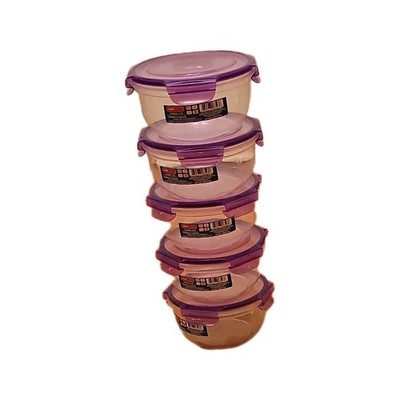 Lock & Lock 5-Pack Round Clear Plastic Storage Containers w/ Purple Snap Lids