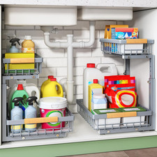 Under Sink Organizer 2 Tier Pull Out Cabinet Storage Shelf 2 Pack Gray