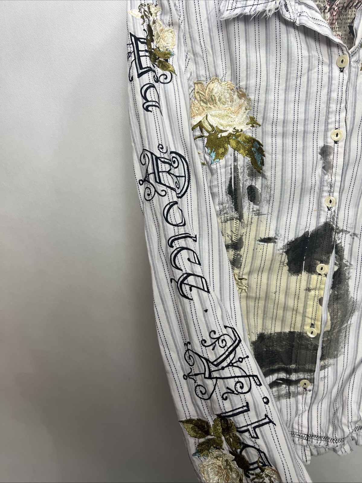 3J Workshop Johnny Was Button Down White Striped … - image 7