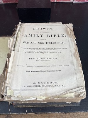 Seltene antike 1880er Browns Amily Bibel mit zahlreichen Farbtafeln zum restaurieren