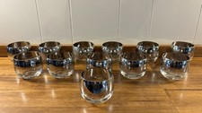 12 Dorothy Thorpe Silver Rim Roly Poly Cocktail Glass Set MidCentury Barware