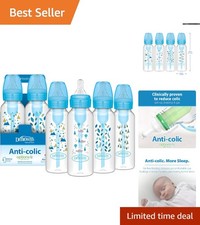 BPA-Free 8 oz Blue Nature Anti-Colic Baby Bottles with Slow Flow Nipples, 4 Pack
