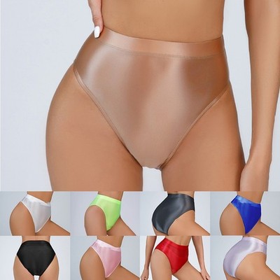 Women Underwear Glossy Briefs Wet Look Knickers Solid Shiny Panties Underpants