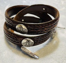 Vintage Brighton Onyx Brown Braided Leather Belt Silver Golf 1998 Coins Mens 38