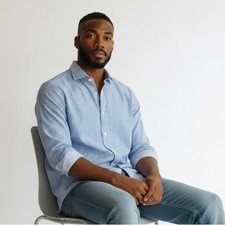 JACK STONE BY THOMAS DEAN - NWOT - SIZE MEDIUM - BRIGHT BLUE  WHITE STRIPED B9