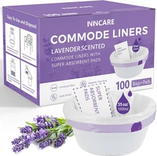 Commode Liners with Absorbent Pads for Bedside Commode, 100 Lavender Scented Com